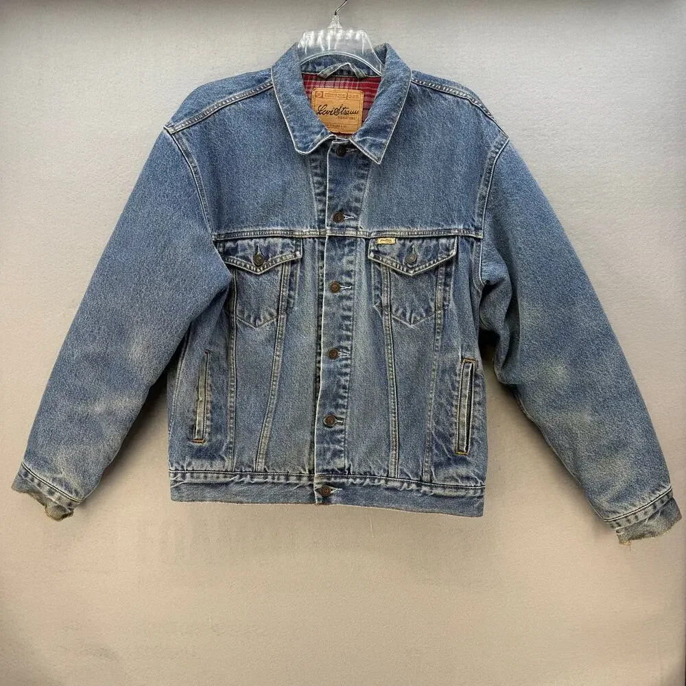 Levi's Signature Denim Jacket Men's L Standard Trucker Flannel Lined Vintage VTG - Picture 1 of 13